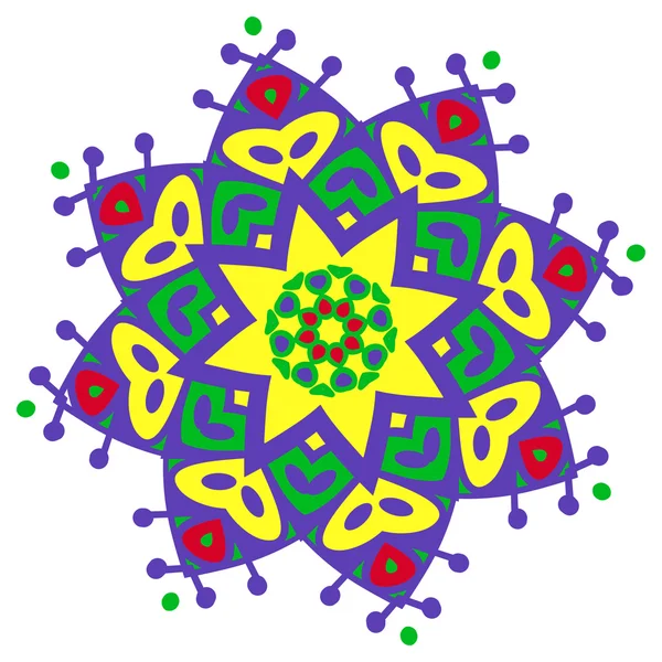 Mandala zentangl dibujado a mano. Holi festival de colores — Vector de stock