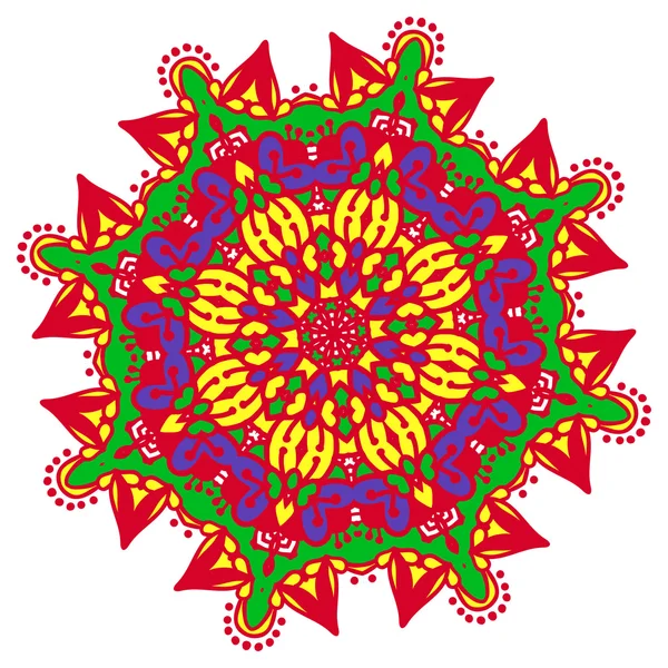 Mandala zentangl dibujado a mano. Holi festival de colores — Vector de stock