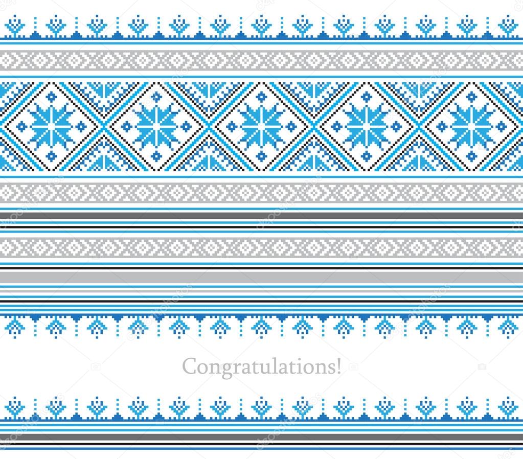 Greeting card with ethnic ornament pattern in different colors