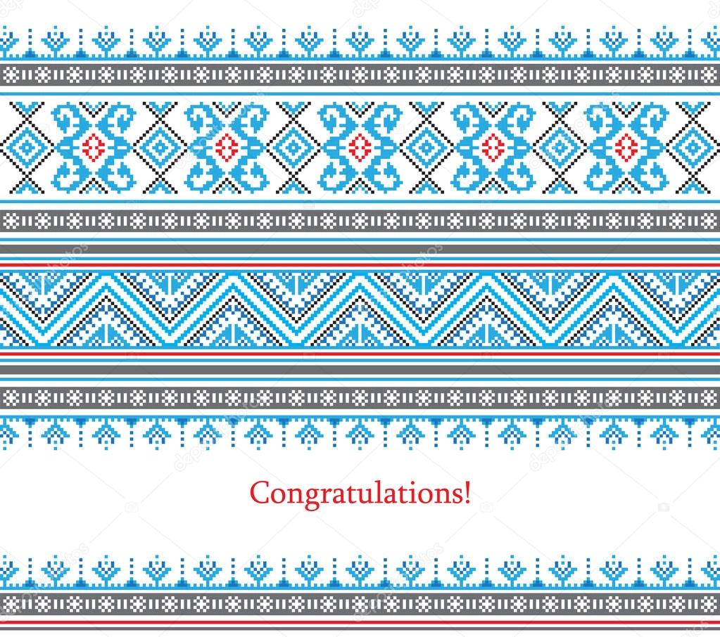 Greeting card with ethnic ornament pattern in different colors