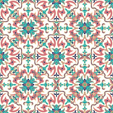 El çizimi zentangle mandala renk sorunsuz parteern. İtalyan Mayolikası tarzı