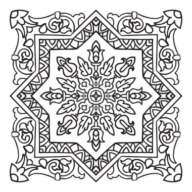 El çizim zentangle mandala öğesi. İtalyan Mayolikası tarzı