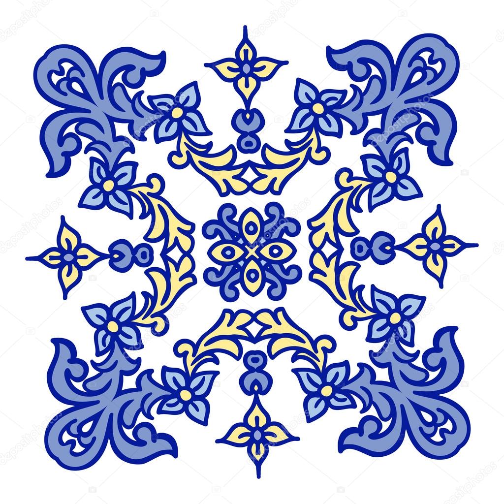 Elemento di colore zentangle disegno della mano Mandala fiore stile di maiolica italiana Illustrazione di vettore Il meglio per il vostro disegno