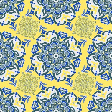 Hand drawing tile color seamless parttern. Italian majolica style