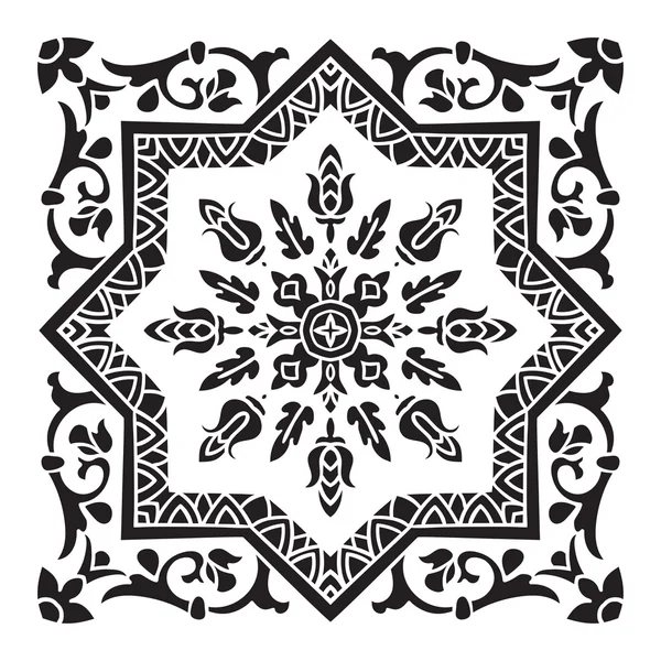 Dibujo a mano patrón de azulejos decorativos. Estilo mayólica italiana — Vector de stock