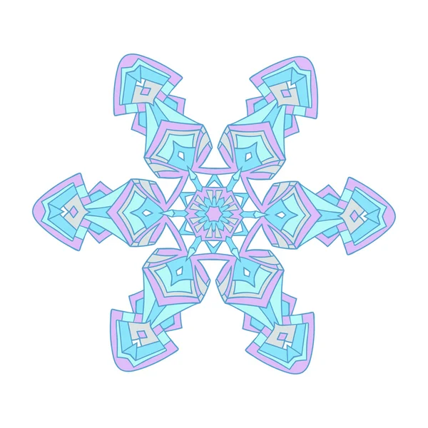 Garabatos dibujados a mano de color natural copo de nieve. Estilo mandala de Zentangle . — Vector de stock