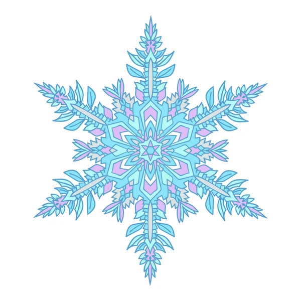Garabatos dibujados a mano de color natural copo de nieve. Estilo mandala de Zentangle . — Vector de stock
