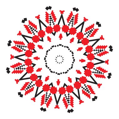 Kırmızı renkte etnik süsleme mandala geometrik desenler