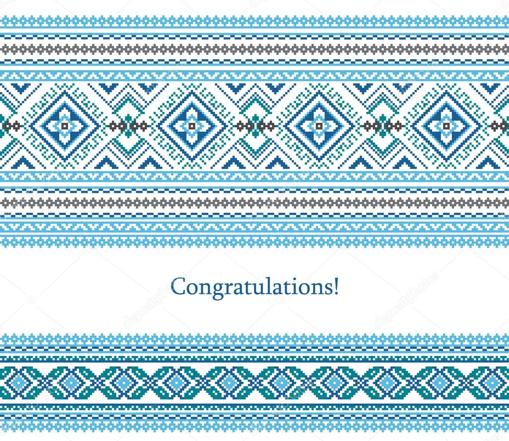 Greeting card with ethnic ornament pattern in different colors