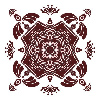 Hand drawing mandala element, silhouette in marsala color. Italian majolica style
