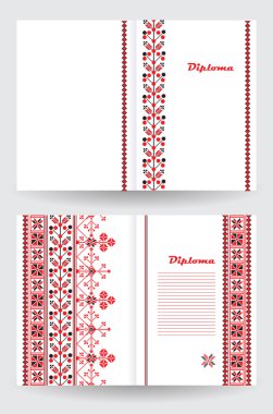 Certificate or diploma template with ethnic ornament pattern in white red black colors
