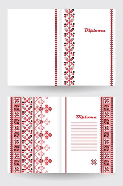 Certificate or diploma template with ethnic ornament pattern in white red black colors — Stock vektor