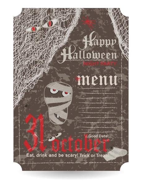 Menu vintage para festa de Halloween — Vetor de Stock