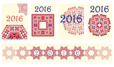 2016 Calendar cover with ethnic round ornament pattern in white red blue colors