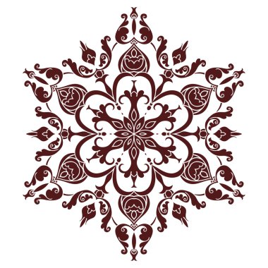Hand drawing mandala element, silhouette in marsala color. Italian majolica style