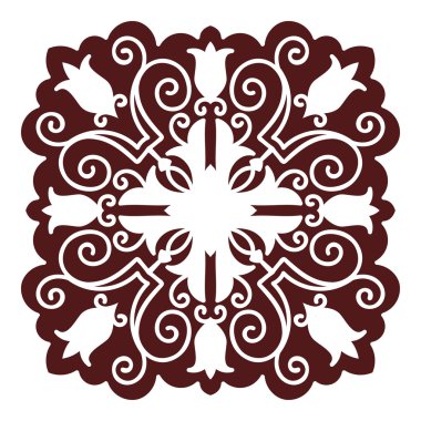 Hand drawing mandala element, silhouette in marsala color. Italian majolica style