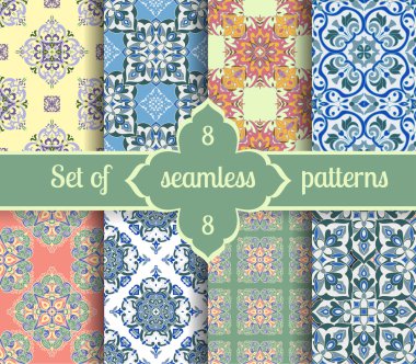 El kiremit vintage renk Dikişsiz desen çizimi ayarlayın. İtalyan Mayolikası tarzı