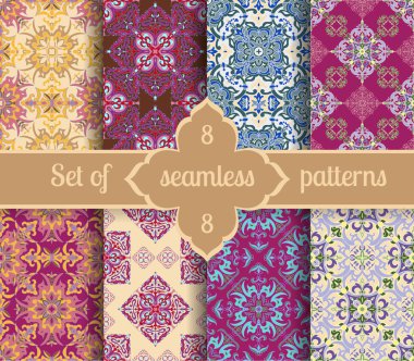 El kiremit vintage renk Dikişsiz desen çizimi ayarlayın. İtalyan Mayolikası tarzı