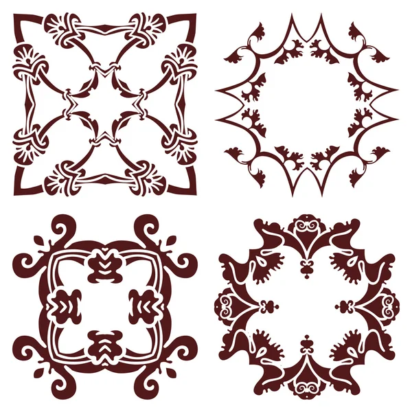 Set hand drawing decorative frame, silhouette in marsala color. Italian majolica style — Stock Vector