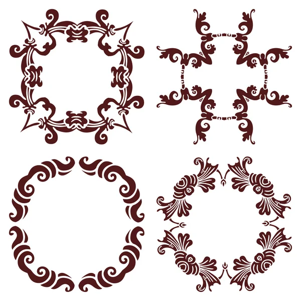 Set handgezeichnete dekorative Rahmen, Silhouette in Marsala-Farbe. italienischer Majolika-Stil — Stockvektor