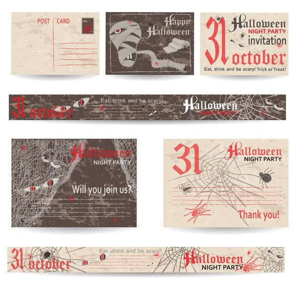 Set of vintage post stamps for Halloween party — Stock Vector