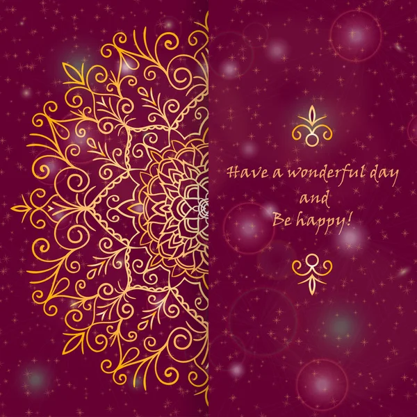 Modèle de conception de carte de vœux décoré avec un motif doré brillant dans un style oriental — Image vectorielle
