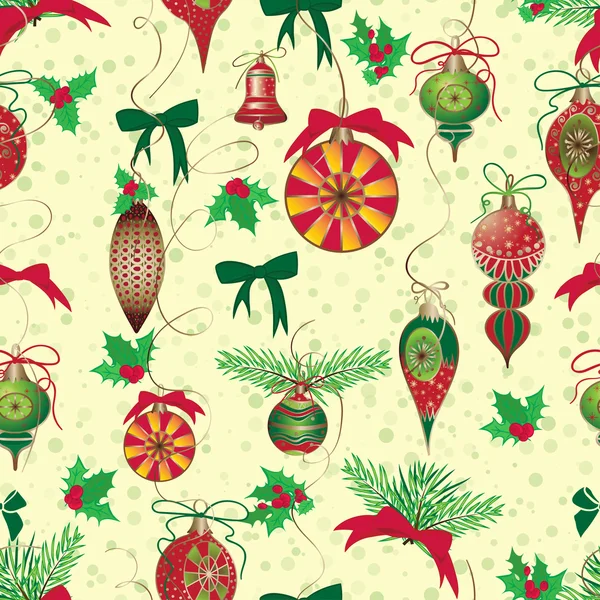 Kerstmis en Nieuwjaar vintage naadloze patroon met vakantie symbolen — Stockvector