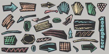 Boya kalemi kalem el, kıvrımlı çizgiler, sıçramalar, kıvrımlar ve şekiller çiziyor. Kolaj beyaz kağıt üzerinde siyah elementler. Grunge tebeşirle boyanmış boya desenleri karalıyor. Sert pastel boya darbeleri.