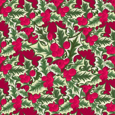 Holly ile soyut doku. Noel çiçek buketi süsleme ile Seamless Modeli