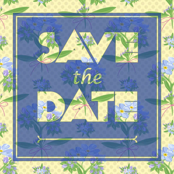 Floral greeting card with the text Save the date. Seamless pattern with flower bouquet ornament — Διανυσματικό Αρχείο