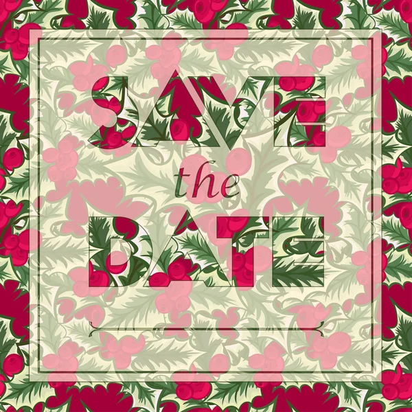 Floral greeting card with the text Save the date. Seamless pattern with Christmas flower bouquet ornament — Stock vektor