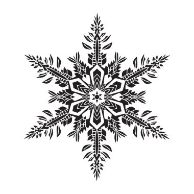 Hand-drawn realistic silhouette snowflake. Black on white background. Easy editable