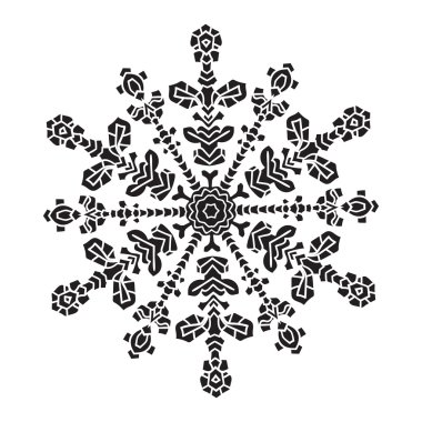 Hand-drawn realistic silhouette snowflake. Black on white background. Easy editable