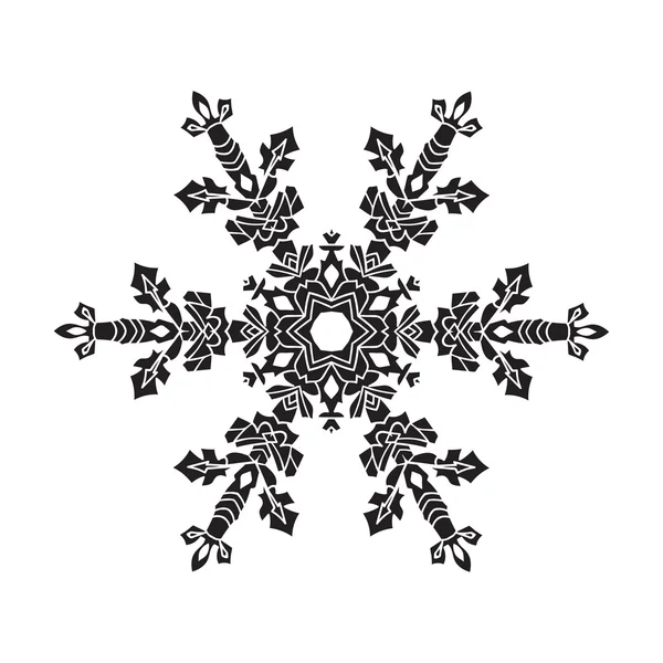 Hand-drawn realistic silhouette snowflake. Black on white background. Easy editable — Stock Vector