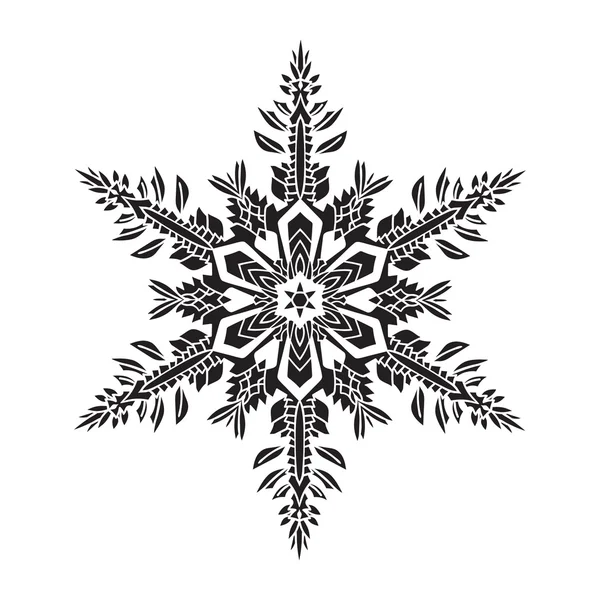 Hand-drawn realistic silhouette snowflake. Black on white background. Easy editable — Stock Vector