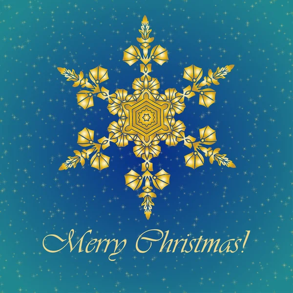 Christmas background with hand-drawn realistic snowflake, golden color. — Stock Vector