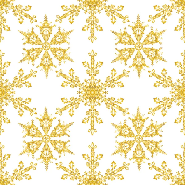 Достичь Рождества бесшовный фон с нарисованной вручную реалистичной снежинки, золотой цвет на белом . — стоковый вектор