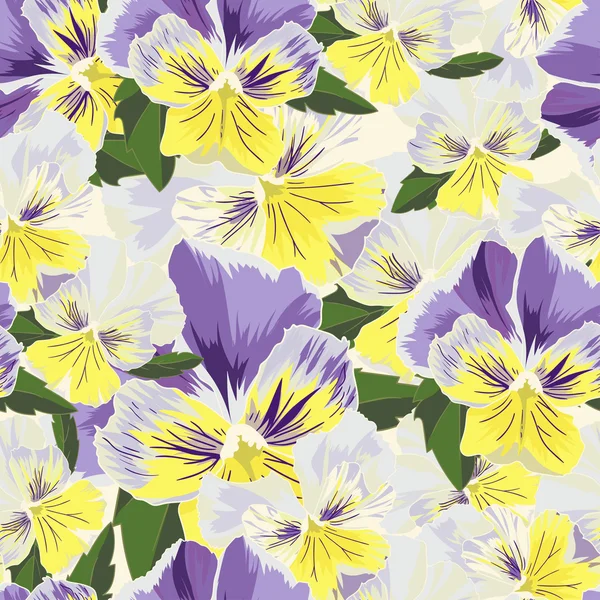 Aantal bloemen viooltjes met bladeren in realistische handgetekende stijl — Stockvector