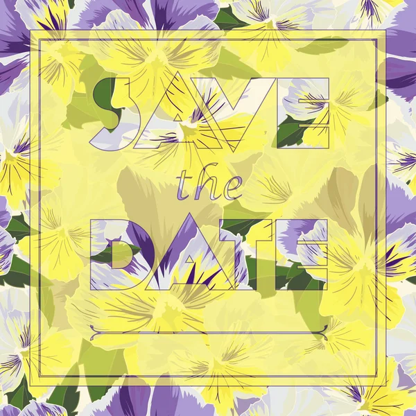 Cartão de saudação floral com texto Salve a data em estilo realista desenhado à mão — Vetor de Stock