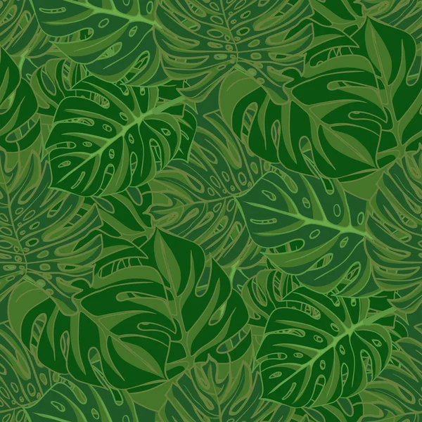 Folhas de monstera tropicais. desenho realista em estilo vintage. Fundo sem costura . —  Vetores de Stock