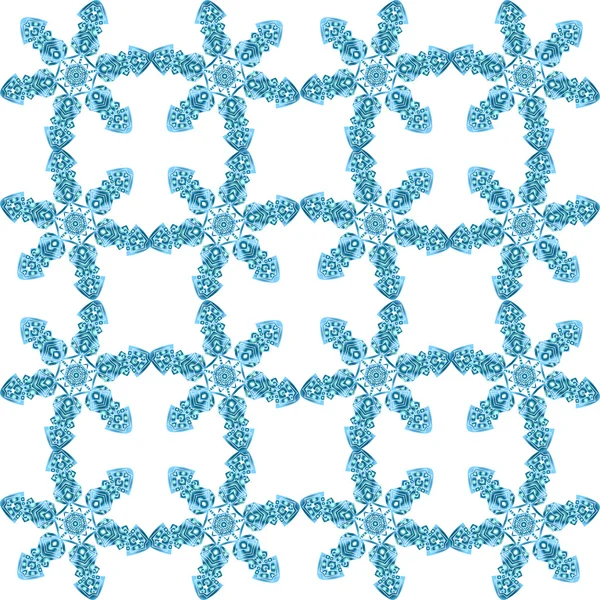 Modello festivo senza soluzione di continuità con fiocchi di neve di colore blu su sfondo bianco — Vettoriale Stock