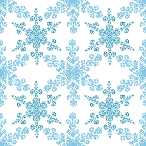 Festive seamless pattern with blue colored snowflakes on white background — Stockvector