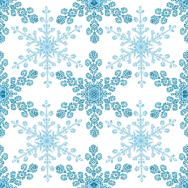 Festliches nahtloses Muster mit blauen Schneeflocken auf weißem Hintergrund — Stockvektor