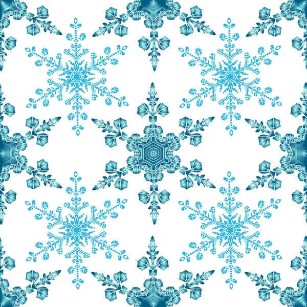 Festive seamless pattern with blue colored snowflakes on white background — Stock Vector