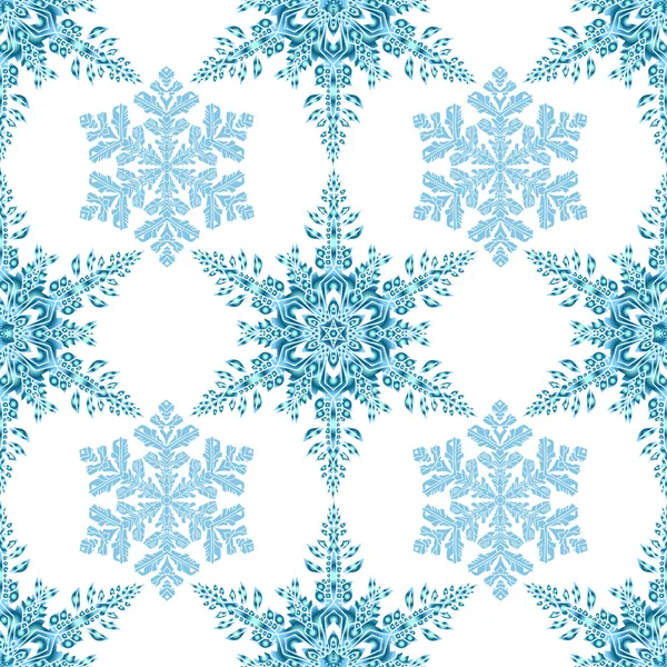 Festive seamless pattern with blue colored snowflakes on white background — Διανυσματικό Αρχείο