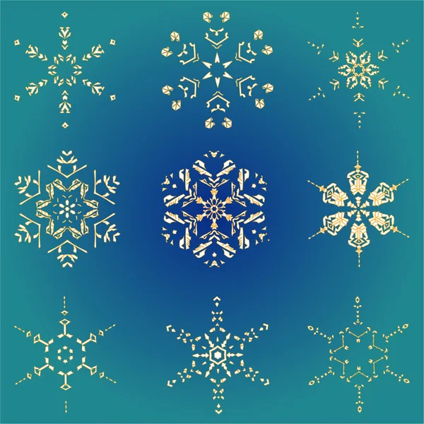 Set garabatos dibujados a mano copo de nieve de color oro Patrón festivo sin costuras — Vector de stock