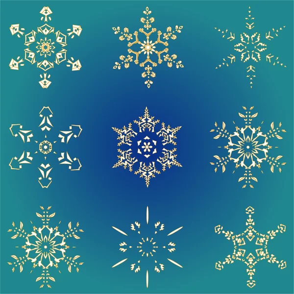 Set hand-drawn doodles gold colored snowflake Festive seamless pattern — ストックベクタ