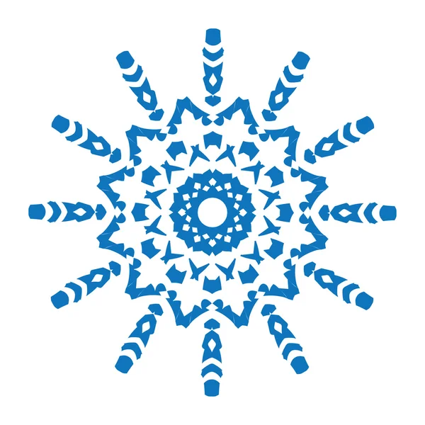 Silhueta azul de floco de neve sobre fundo branco — Vetor de Stock