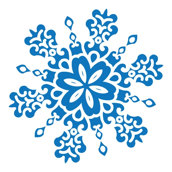 Silhueta azul de floco de neve sobre fundo branco — Vetor de Stock