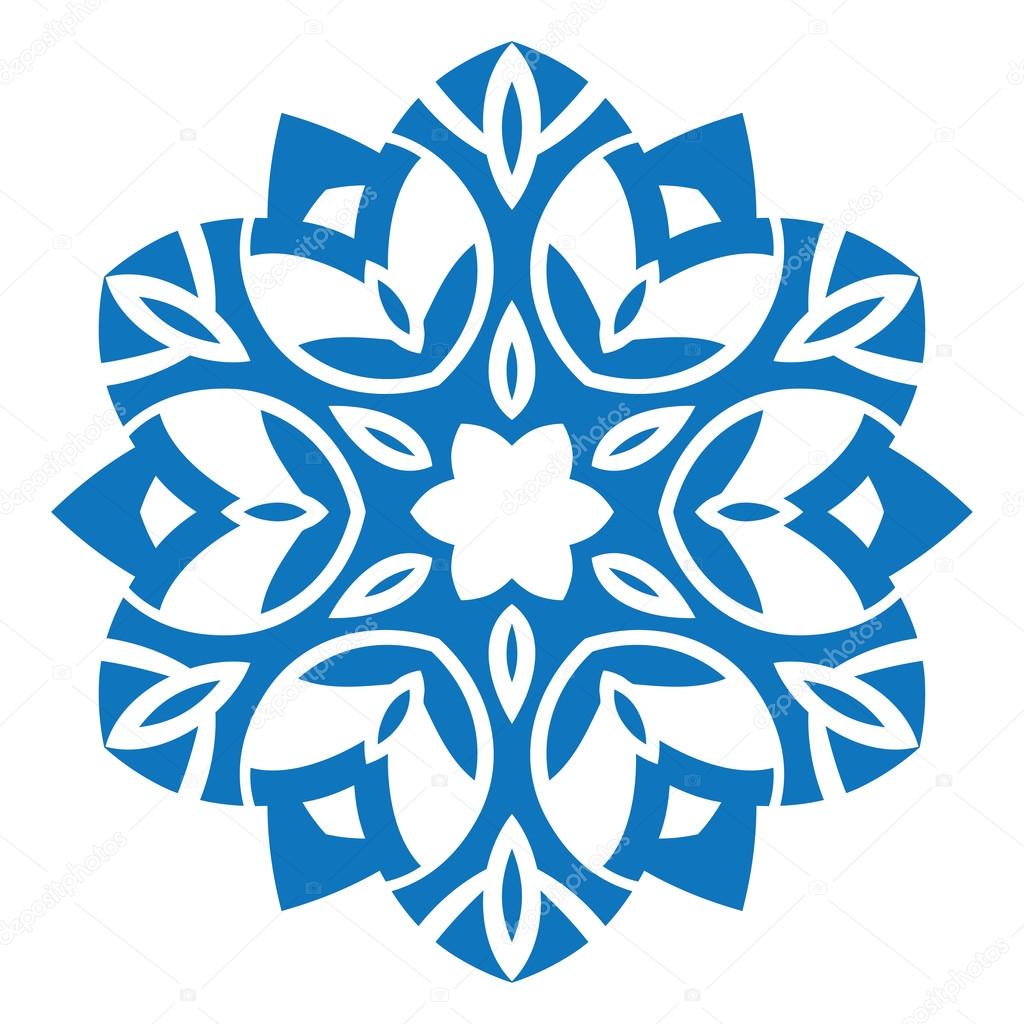 Blue silhouette of snowflake on white background